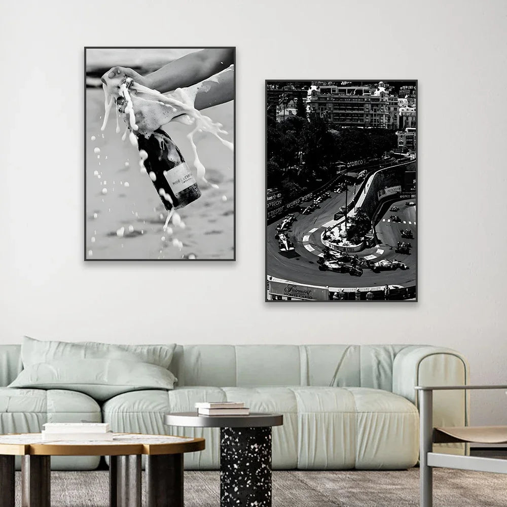 Black and White F1 Canvas Poster