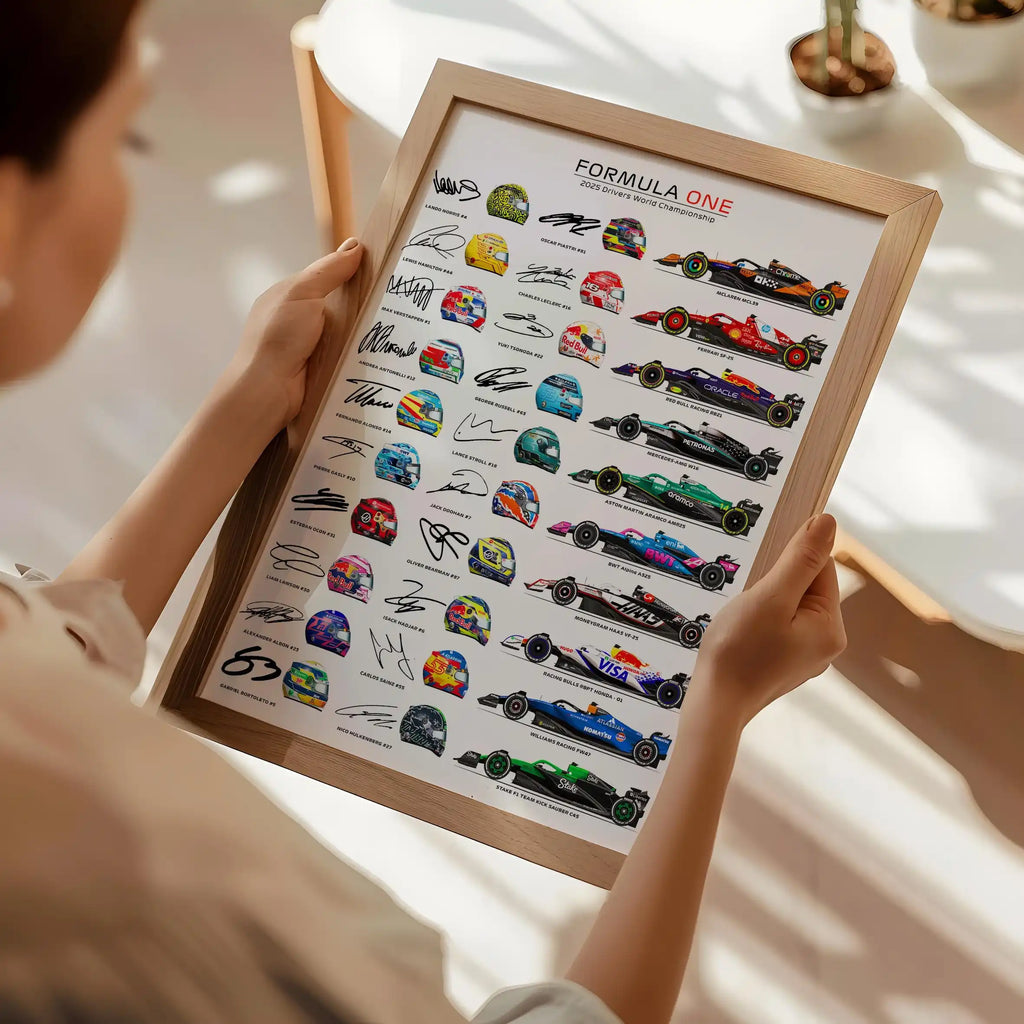 F1 Canvas Poster Helmet, Signature and Car