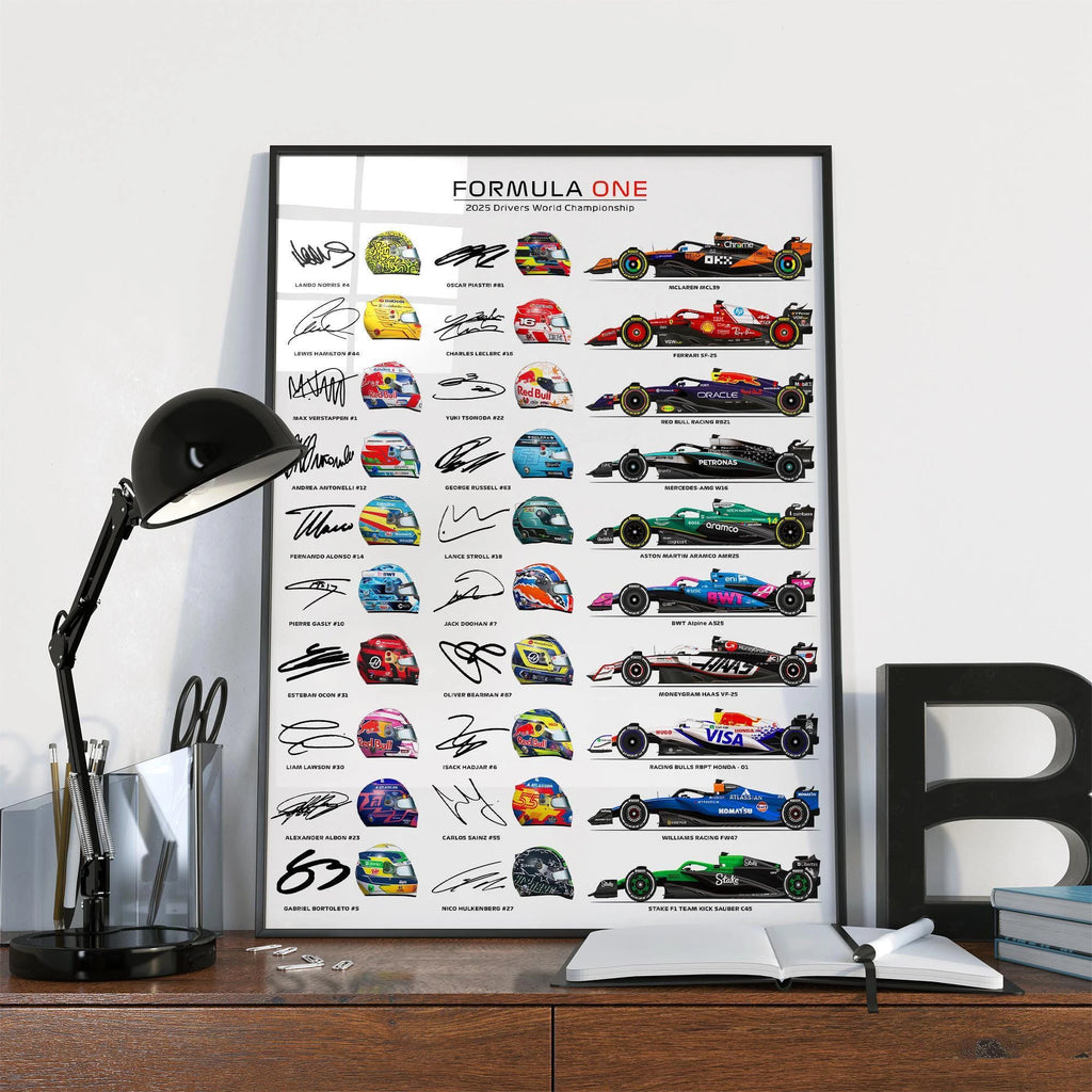 F1 Canvas Poster Helmet, Signature and Car