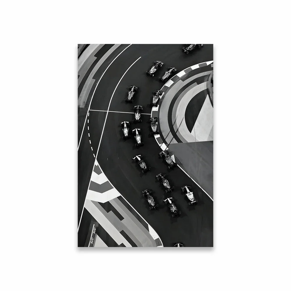 Black and White F1 Canvas Poster