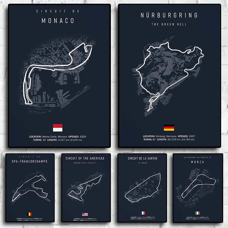 Most Iconic Motorsport Circuits Canvas Poster - Dark