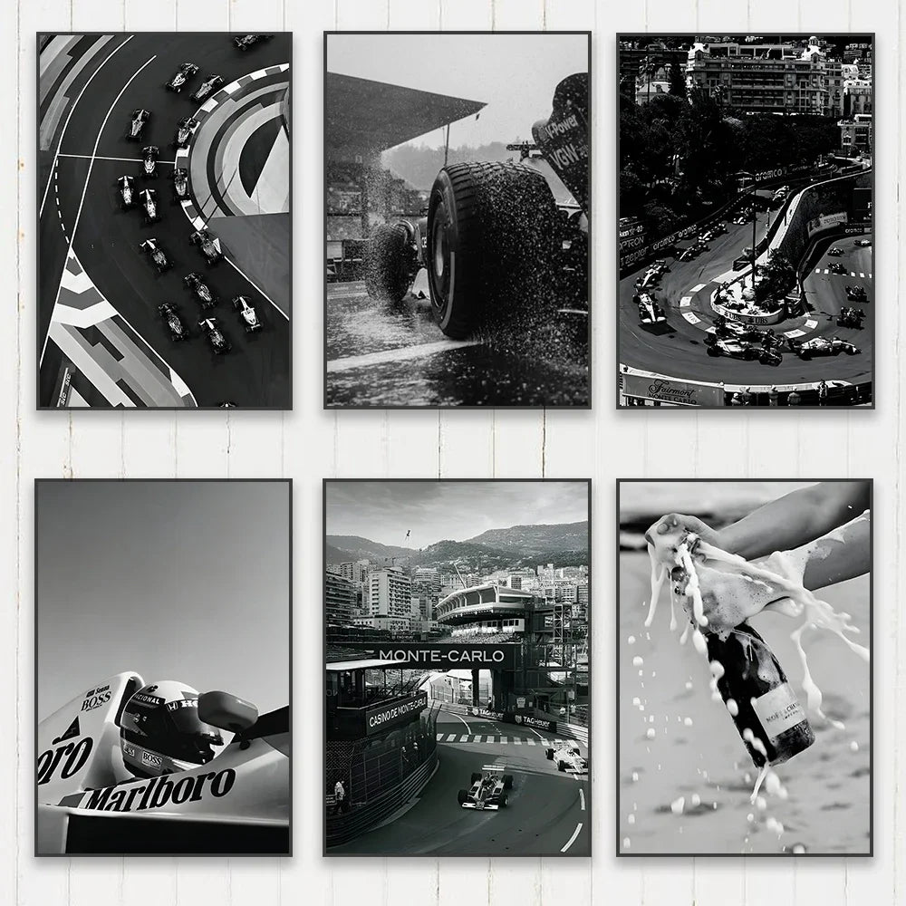 Black and White F1 Canvas Poster