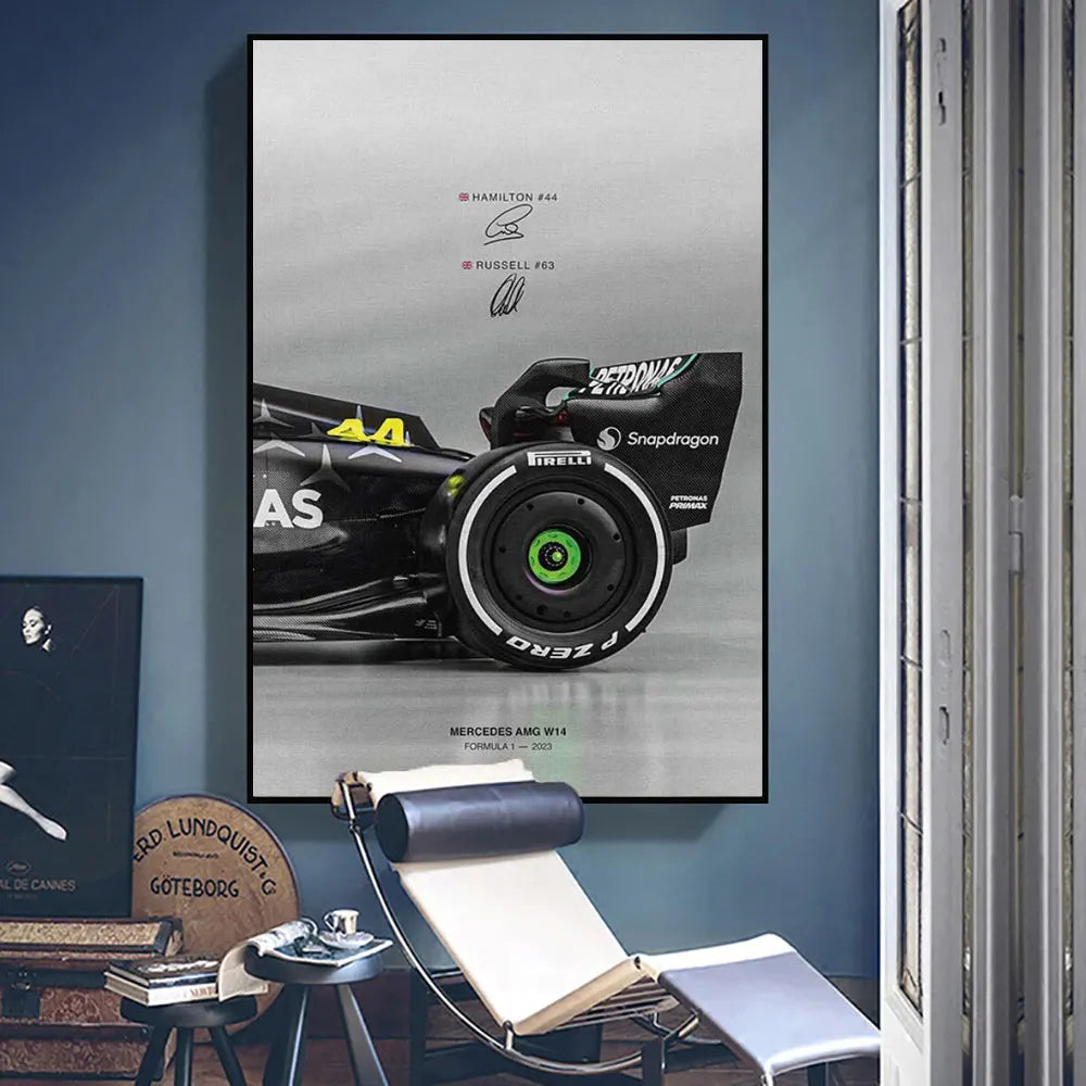 F1 Canvas Poster - Hamilton Leclerc Car + Signature