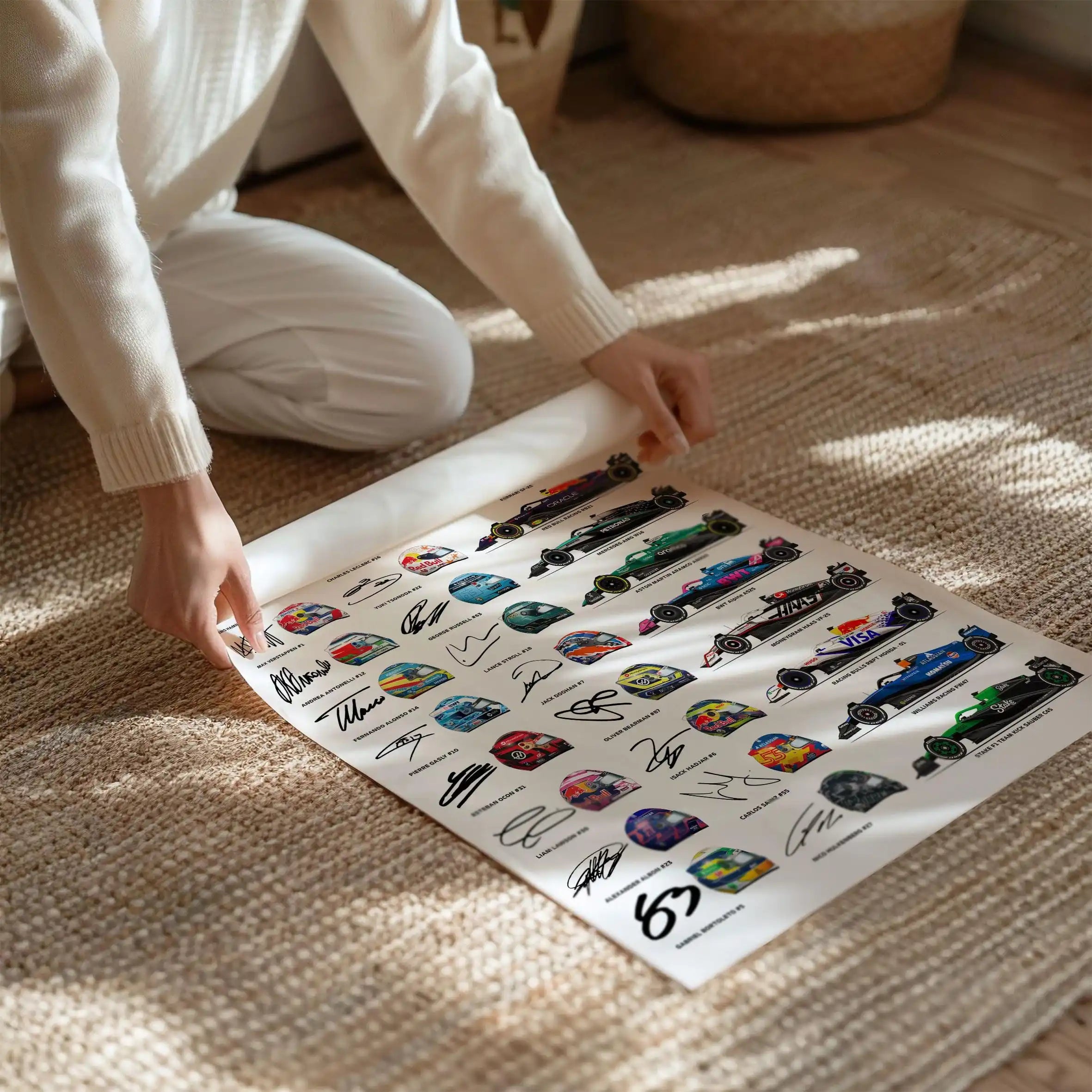 F1 Canvas Poster Helmet, Signature and Car