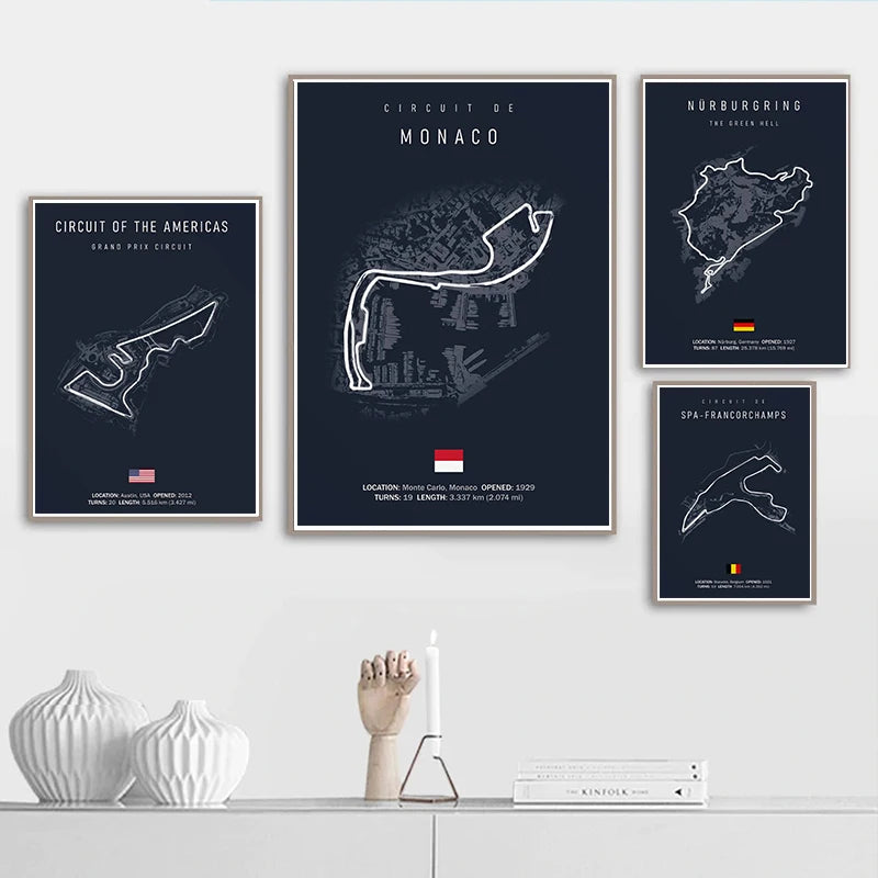 Most Iconic Motorsport Circuits Canvas Poster - Dark
