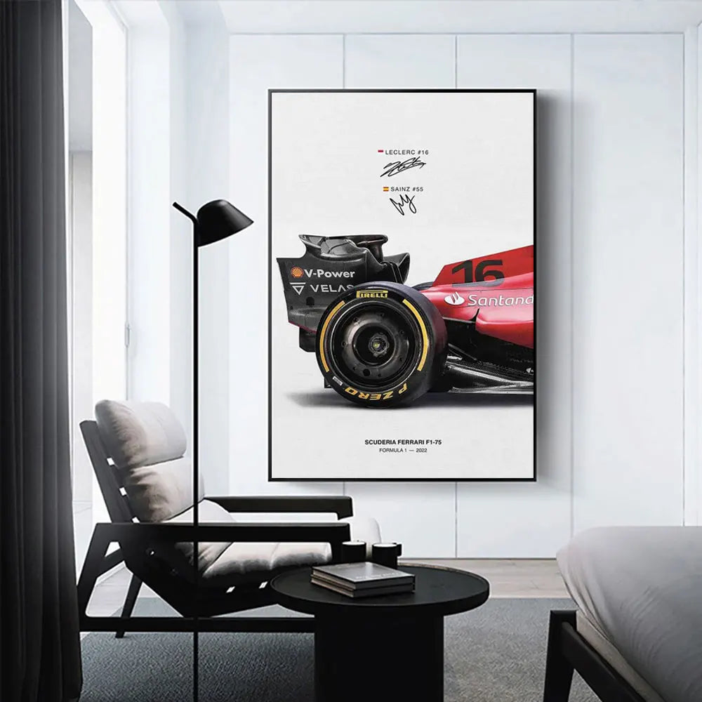 F1 Canvas Poster - Hamilton Leclerc Car + Signature